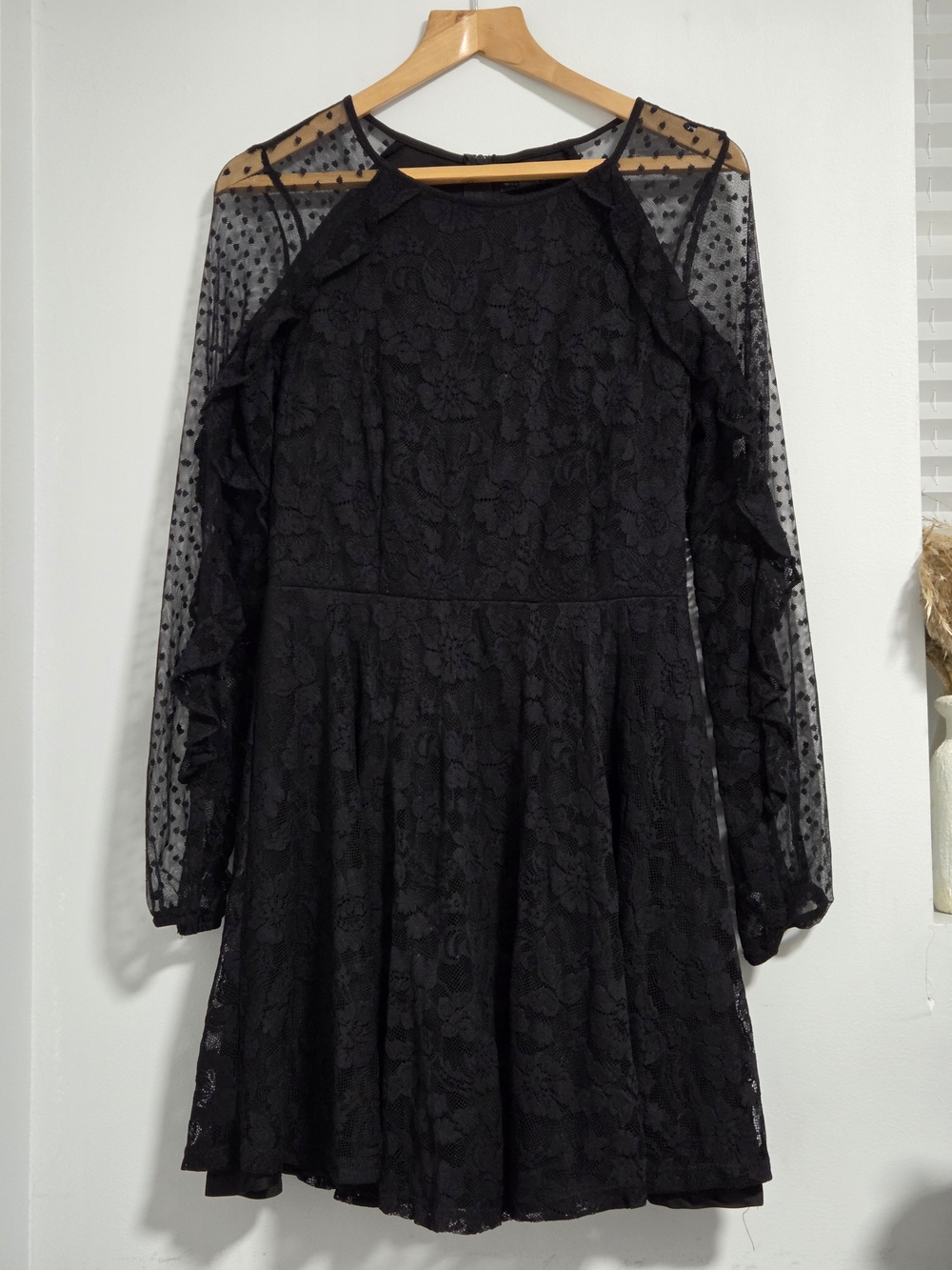 City Triangles Lace Black Long-Sleeve Fit & Flare Dress